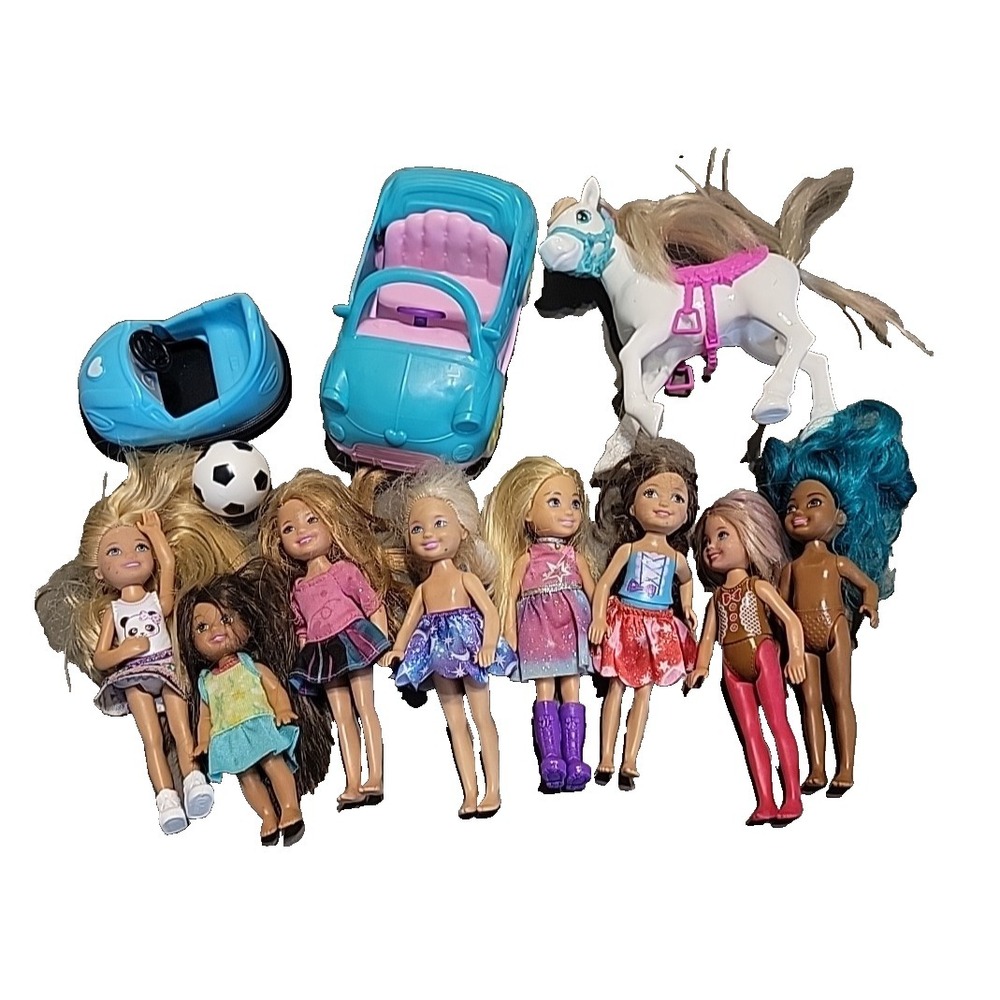 Mixed lot Chelsea Kelly Barbie Little sister dolls car Horse